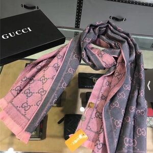 Gucci Pink and Gray Logo Scarf